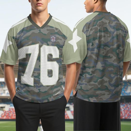 Camo Star Mesh Jersey, Custom Number Western Camo Merch Jersey,Game Day Season Jersey, Military Inspired, Sarcastic Menmilitary Humor Jersey