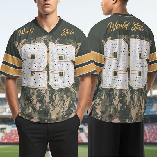 World State US Army Camouflage Mesh Jersey, Custom Number Game Day Season Mesh Jersey, Military Inspired, Sarcastic Menmilitary Humor Jersey