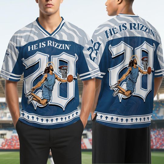 He Is Rizzin' Basketball Jesus Meme Mesh Jersey Custom Number, Humorous Easter Funny Gift Jersey, Christian Faith-Based Easter Mesh Jersey