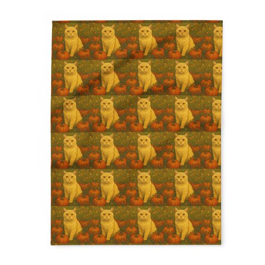 Discover British Shorthair Cat Halloween Blanket: Cream Fleece Cozy Throw
