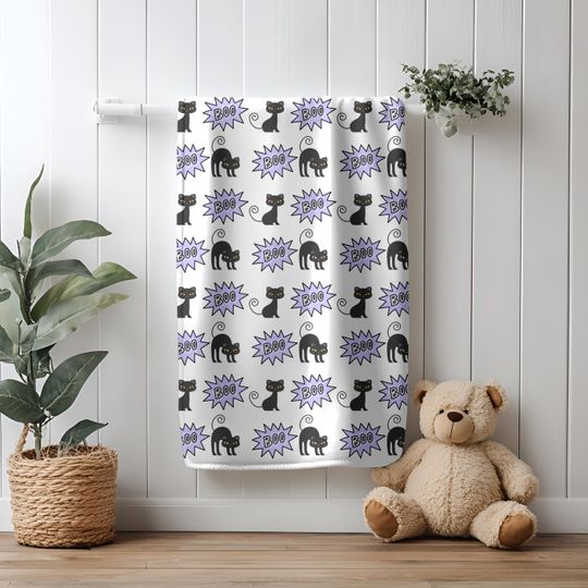 Discover Black Cat Halloween Blanket: Cosy Minky Fleece, 'Boo' Design
