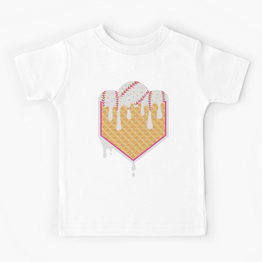 Discover Baseball Waffle Cone Home Plate With Ice Cream Drip Kids T-Shirt