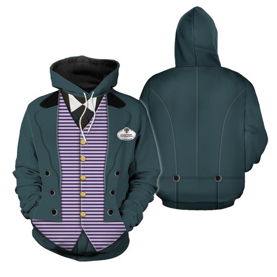 Butler Haunted Mansion Costume Hoodie With Joggers, Spooky Disney Cast Member Outfit, Halloween Cosplay Set, Ghost Host Fan Gift