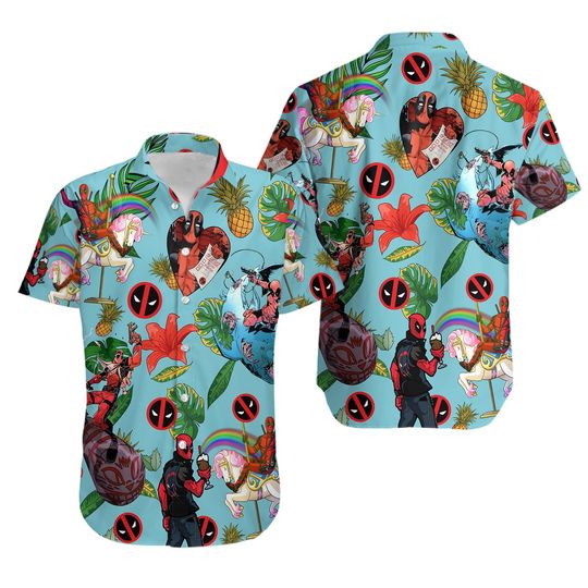 Deadpool Hawaii Shirt, Superhero Hawaiian Shirt, Summer Button Up Hawaiian Shirt, Deadpool Halloween Costume, Family Vacation Shirt