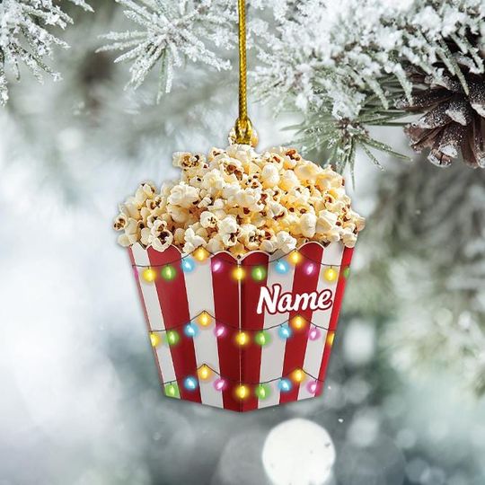Personalized Popcorn Box 2d Ornament, Popcorn Christmas Ornament, Popcorn Lovers Ornament Gift, Popcorn Holiday Ornament Decor