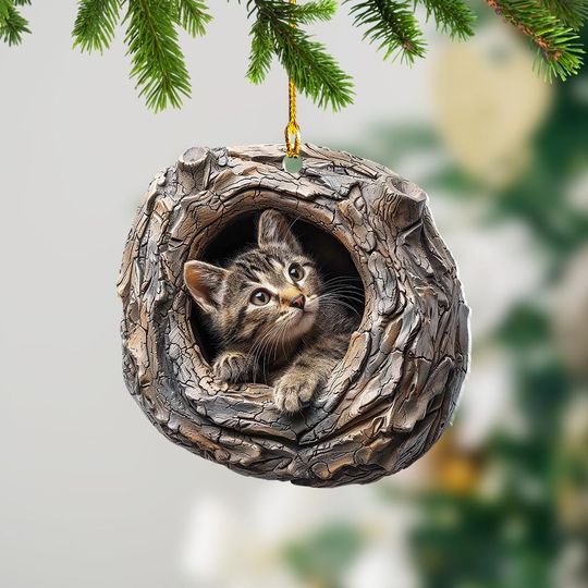 Cat Christmas Ornament, Cat Hanging Ornament, Cat Lovers Holiday Gift