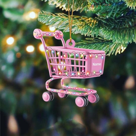 Personalized Shopping Cart 2D Flat Acrylic Ornament, Shopping Cart Christmas Tree Ornament Gift, Gift For Shopping Lovers