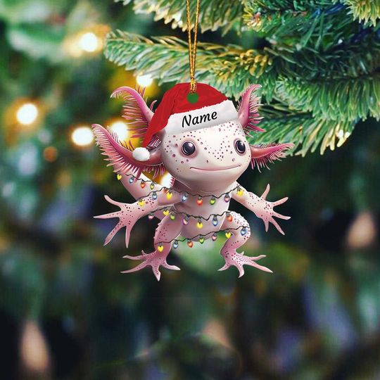 Discover Personalized Axolotl Salamander Christmas Lights Ornament, Cute Axolotl Flat 2D Ornament- Christmas Tree Hanging Decor  ID-0728-BVWC