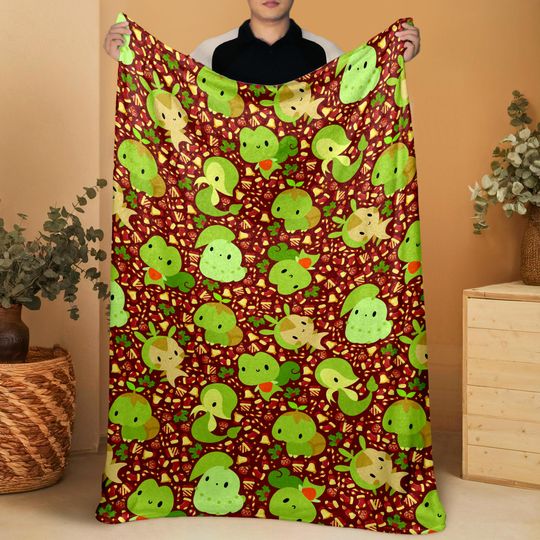 Discover Chikorita Fleece Blanket, Cozy Throw Blanket, Cute Baby Blanket, Soft Family Blanket, Christmas Bedroom Decor Gift