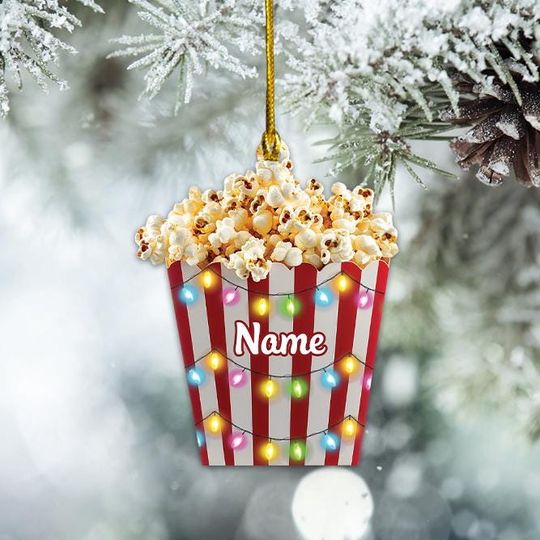 Personalized Popcorn Box Ornament, Popcorn Christmas Ornament, Popcorn Lovers Ornament Gift, Popcorn Holiday Ornament Decor