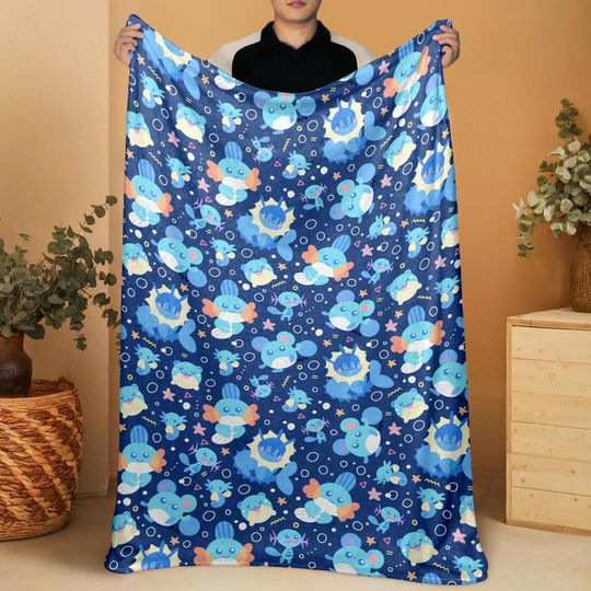 Discover Mudkip and Wooper Fleece Blanket, Cute Cozy Throw Blanket, Soft Cotton Baby Blanket, Funny Bedroom Decor, Family Blanket Gift