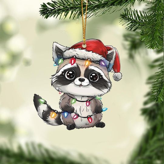 Raccoon Christmas Light Ornament, Christmas Tree Decor, Loved Raccoon Ornament, Christmas Hanging Ornament Gift