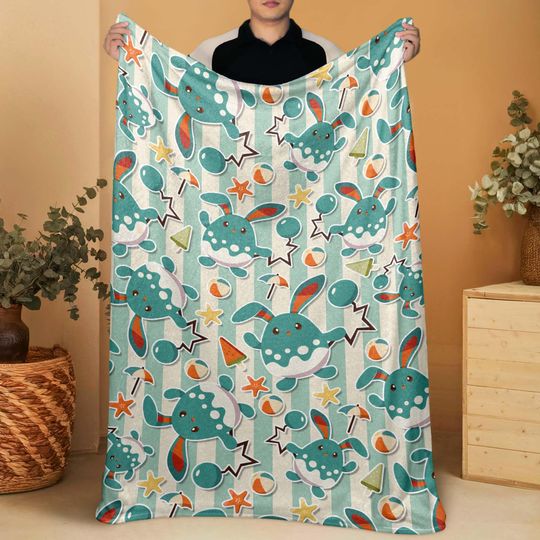 Discover Azumarill Fleece Blanket, Cozy Throw Blanket, Soft Cotton Blanket, Cute Bedroom Decor, Family Blanket Gift, Azumarill Blanket Gift