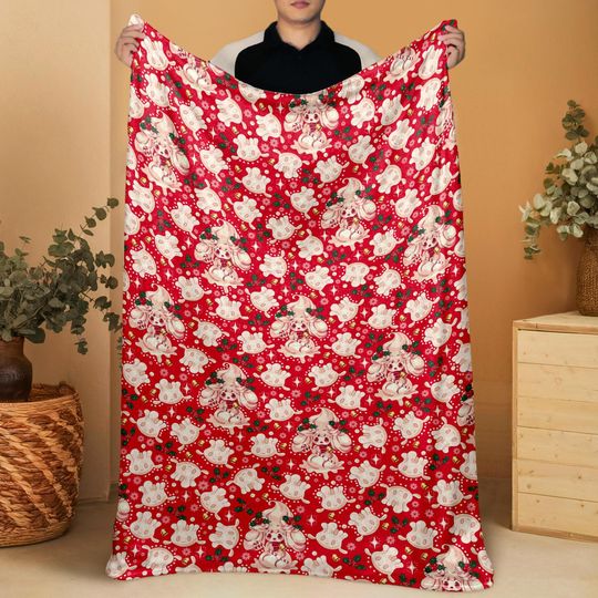 Discover Alcremie and Milcery Christmas Fleece Blanket, Cozy Throw Blanket, Soft Cotton Blanket, Holiday Home Decor, Family Blanket Gift