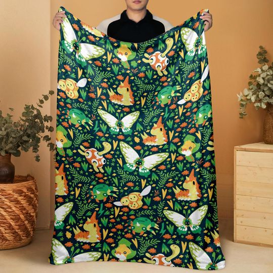 Discover Shuckle And Butterfree Fleece Blanket, Cozy Throw Blanket, Soft Cotton Blanket, Home Decor Family Blanket, Shuckle Blanket Gift