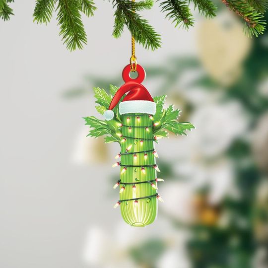 Celery Christmas Lights Ornament, Celery Flat Hanging Ornament, Celery Lovers Xmas Ornament Gift