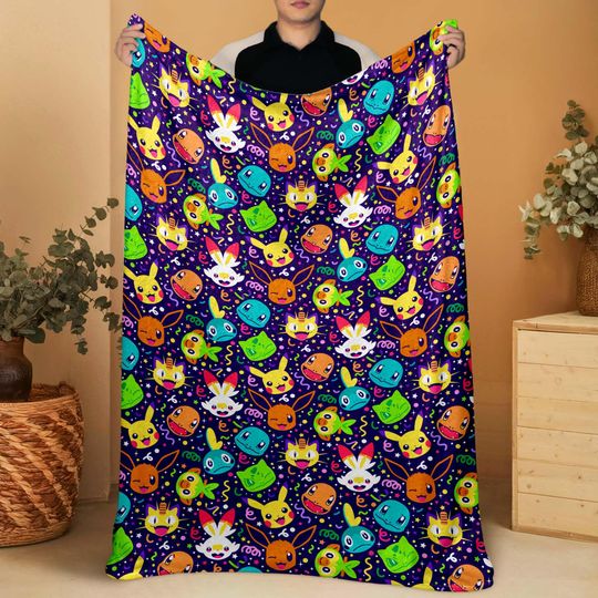 Bulbasaur And Squirtle Fleece Blanket, Cozy Fleece Blanket For Bed And Sofa
