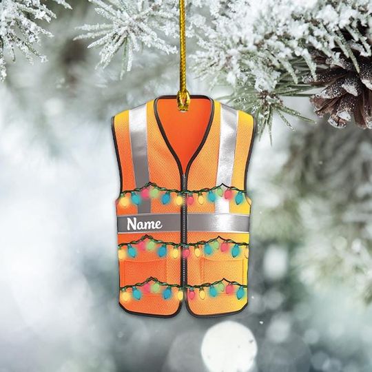 Personalized Safety Vest Christmas Ornament, Construction Christmas Ornament, Heavy Equipment Operator Ornament, Worker Gift