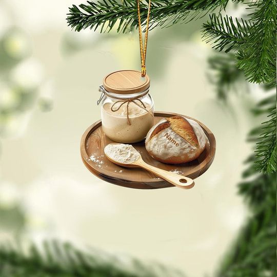 Custom Name Sourdough Starter Ornament, 2D Flat Christmas Ornament, Sourdough Christmas Hanging Decor Loved Sourdough Gift