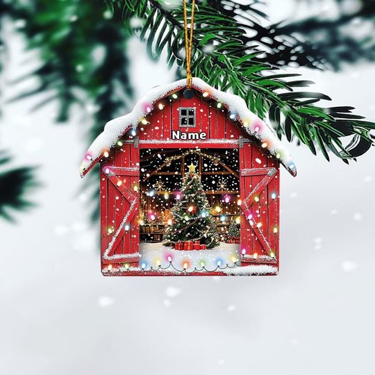 Discover Personalized Rustic Barn Christmas Ornament, Farmhouse Christmas Ornament, Barn House Ornament, Farmer Holiday Ornament Gift TD-1106-YDK5