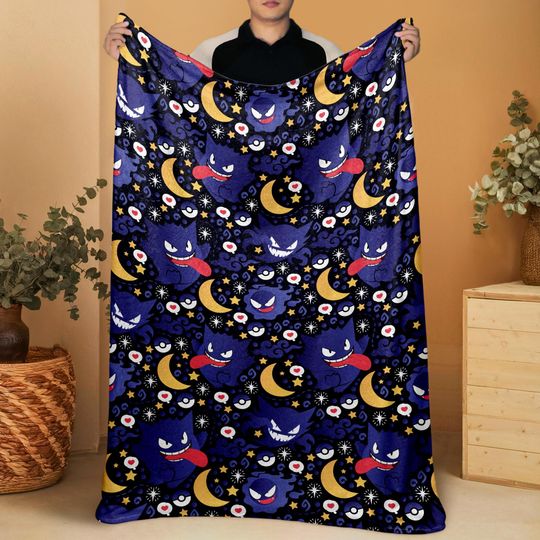 Discover Gengar Fleece Blanket, Cute Purple Moon Throw Blanket, Tropical Home Decor Blanket,  Gengar Blanket Gifts