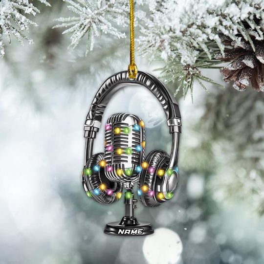 Discover Personalized Microphone Headphone Ornament, Microphone Christmas Ornament Gift, Microphone Headphone Holiday Ornament Decor TD-1106-AGXO