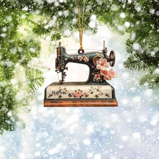 Discover Custom Name Vintage Sewing Machine Christmas Ornament, Sewing Gift, Sewing Ornament for Sewing Lovers