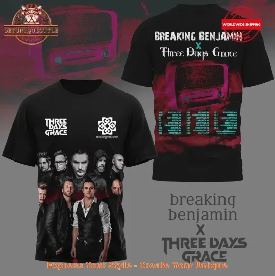 Discover Breaking Benjamin x Three Days Grace Tour 2025 Schedule 3D T-Shirt