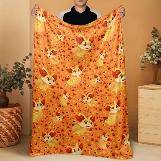 Discover Fennekin Fleece Blanket, Cute Fire Fox Throw, Cozy Cotton Blanket, Baby Shower Gift, Kawaii Home Decor, Fennekin Blanket Gift