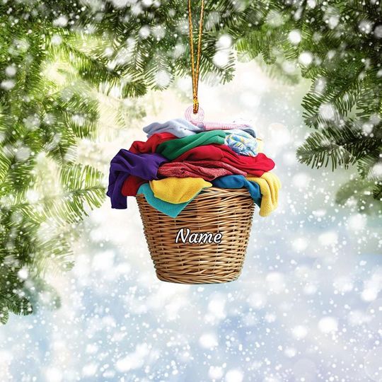 Discover Custom Name Woven Laundry Hamper Christmas Ornament, Laundry Dry Cleaning Clothing Washing Machines Ornament, Christmas Gift ID-1029-GH65