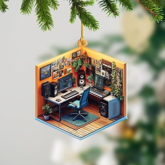 Music Room Christmas Ornament, Music Room Ornament, Music Studio Hanging Ornament, Musician Ornament Gift, Music Studio Decor