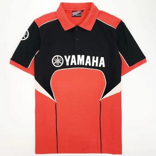 Discover YAMAHA RACING Red Paddock Short Sleeve Polo Shirt Cotton Pique Logo Print S-M