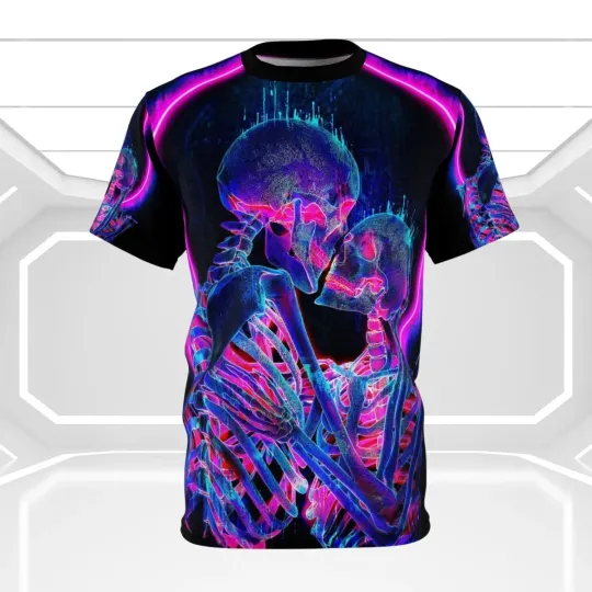 3D Skeleton Halloween Theme Print T-Shirt - All Over Print T-Shirt