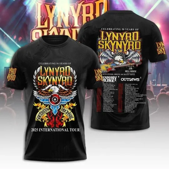 Discover Lynyrd Skynyrd Celebrating 50 Years 2025 International Tour 3D Aop T-Shirt
