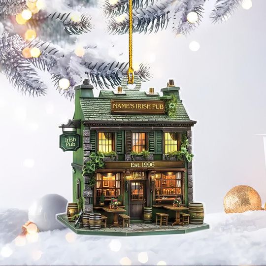 Discover Custom Irish Pub Ornament 2D Flat Irish Bar Ornament Vintage Irish Pub Decor, Bar Rearview Mirror Car Accessories, Ireland Gift ID-0103-QX7D