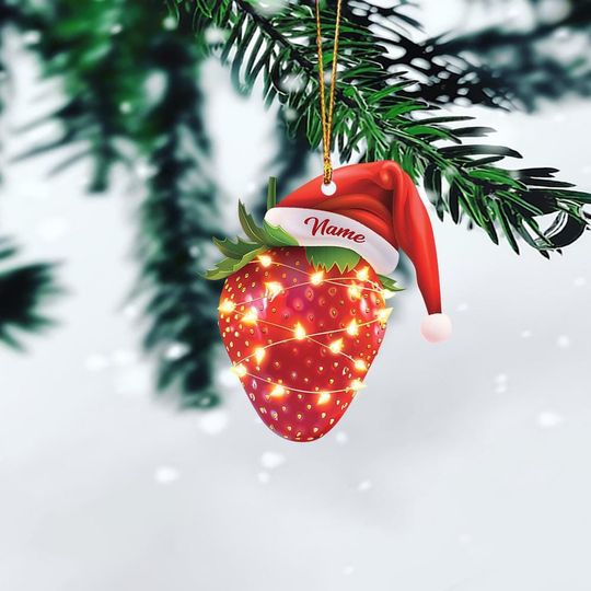 Strawberry Christmas Tree Ornament, Strawberry Flat Hanging Ornament, Strawberry Lovers Xmas Gift