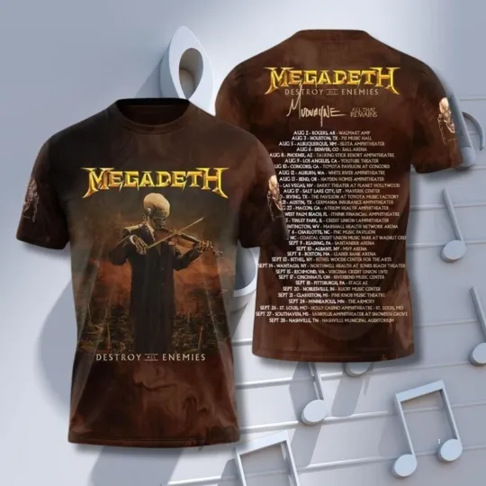 Discover Megadeth Heavy Metal Rock Band Concert with Violin Skull & 2025 Tour 3D Shirt