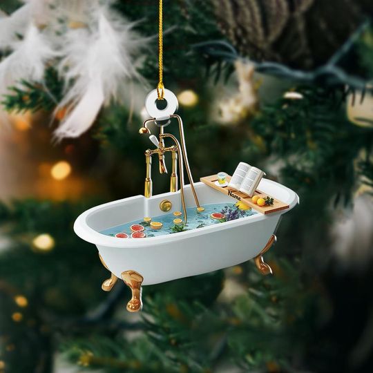 Discover Personalized Bathtub Ornament, 2D Flat Bathtub Christmas Ornament, Relaxing Bathtub Hanging Ornament, Spa Holiday Ornament ID-1115-IBLJ