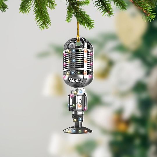 Discover Personalized Microphone Ornament, Microphone Christmas Ornament, Singer Ornament Gift, MC Radio Microphone Holiday Ornament TD-1021-AKMG