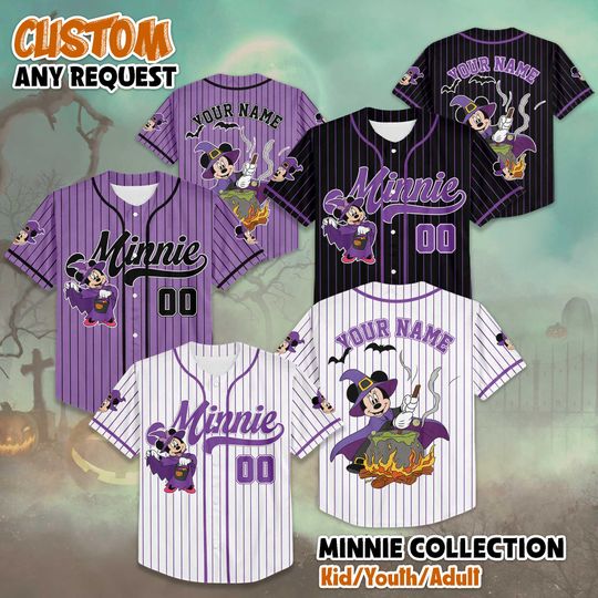 Discover Personalized Minnie Mouse Halloween Baseball Jersey, Custom Disney Halloween Shirt
