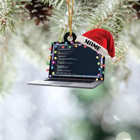 Personalized Computer Programmer Laptop Code, Flat 2D Ornament Gift For Coder, Christmas Tree Hanging Decor