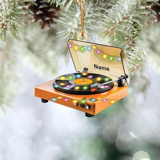 Personalized Record Player Ornament, Vinyl Record Player Christmas Ornament, Musician Ornament, Music Room Holiday Ornament