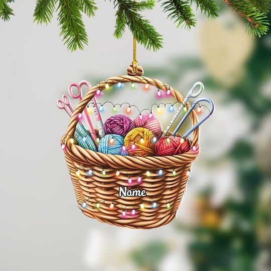 Discover Personalized Knitting Basket Christmas Ornament, Knitting Christmas Ornament, Knitting Yarn Ornament, Crochet Holiday Ornament TD-1016-ADRO