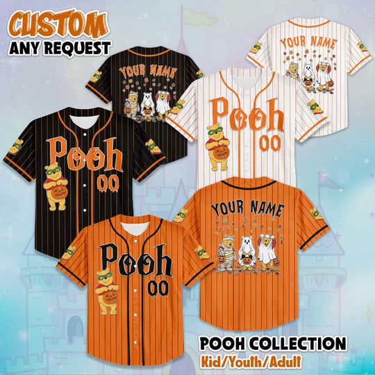 Discover Winnie the Pooh Halloween Baseball Jersey, Custom Disney Pooh Bear Shirt, Spooky Season Outfit, Trick or Treat Gift for Disney Lovers