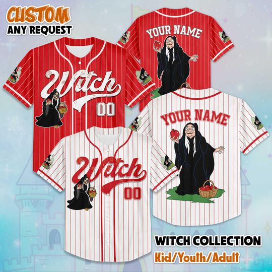 Custom The Witch Halloween Baseball Jersey, Personalized Disney Evil Queen Villain Shirt