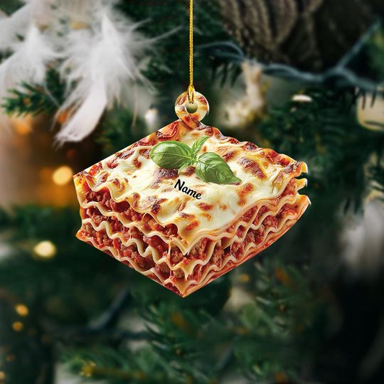 Discover Personalized 2D Flat Lasagna Ornament, Lasagna Christmas Decor, Lasagna Hanging Tree Decor, Food Lasagna Lover Gift ID-1129-VYEU