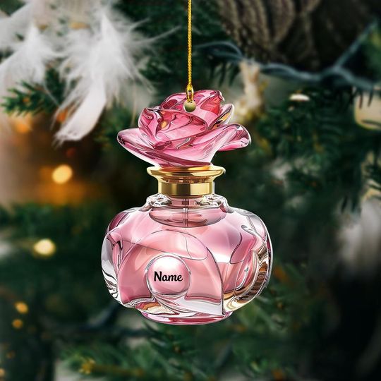 Discover Perfume Bottle Christmas Ornament, Christmas Tree Decor, Rose Shape Perfume Bottle Ornament, Perfume Lover Gift, Car Ornament