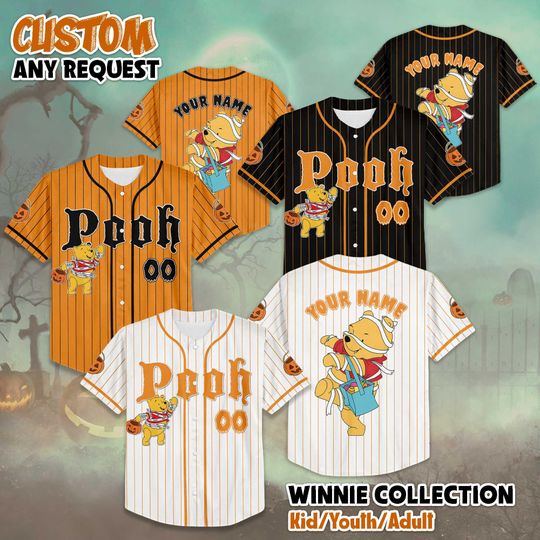 Discover Personalized Winnie the Pooh Baseball Jersey, Custom Disney Winnie the Pooh Shirt