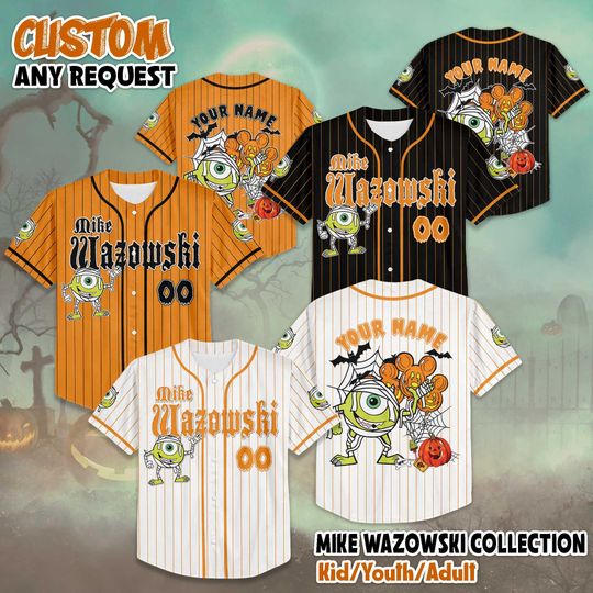 Personalized Mike Wazowski Baseball Jersey, Custom Disney Monsters, Inc Halloween Shirt