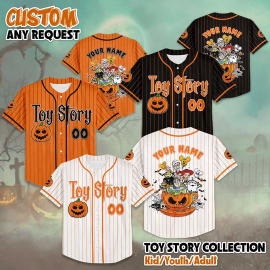 Discover Custom Toy Story Halloween Pumpkin Baseball Jersey, Personalized Disney Toy Story Shirt